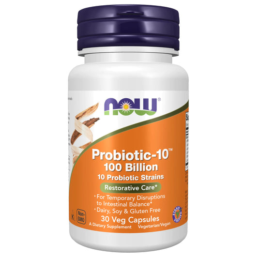NOW Foods Supplements Probiotic-10™ 100 Billion with 10 Probiotic StrainsDairy Soy and Gluten Free Strain Verified 30 Veg Capsules