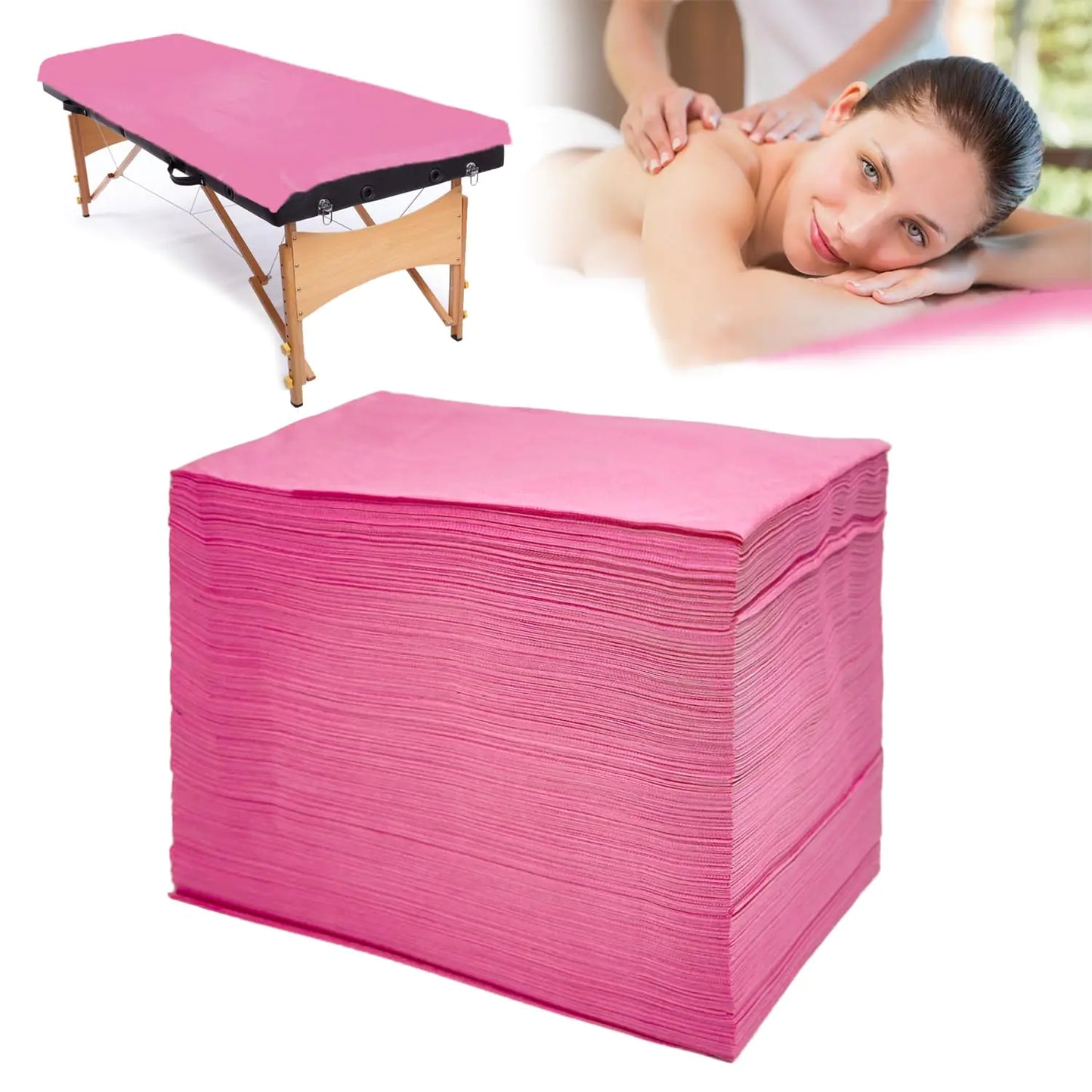 100 Pcs Disposable Massage Table Sheets – 31" x 71" Pink Non-Woven Bed Covers | Breathable, Oil- & Water-Resistant SPA Sheets for Massage, Travel, Tattoo, Hotel & Beauty Salon