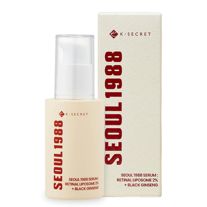 K-SECRET SEOUL 1988 Retinal Serum – 2% Retinal Liposome with Black Ginseng, Niacinamide, Bakuchiol, Vitamin C & 3 Peptides for Wrinkle Care & Anti-Aging | Korean Skincare | Fragrance-Free, Paraben-Free, Cruelty-Free – 30 mL