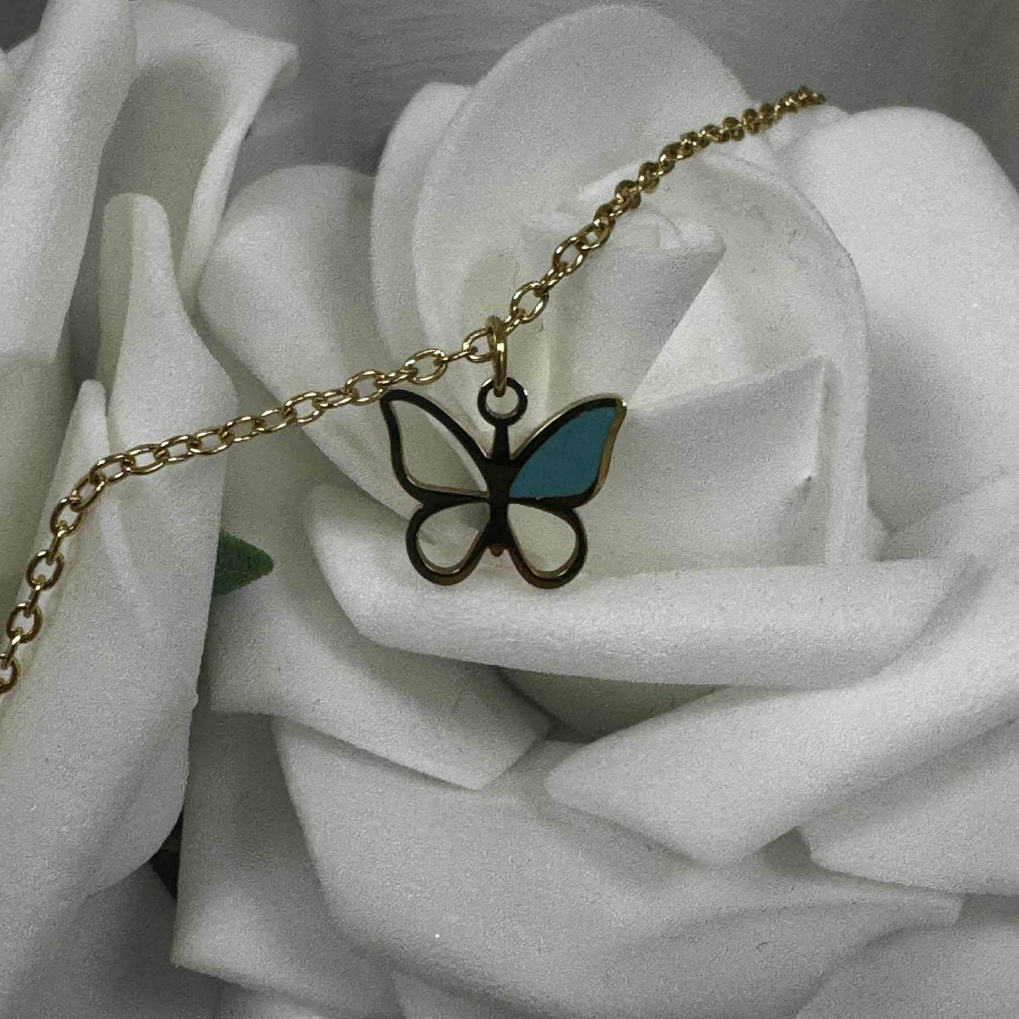 Mental wellbeing jewlery- Bioaesthetic healing - The Butterfly Necklace- Tiffany's blue