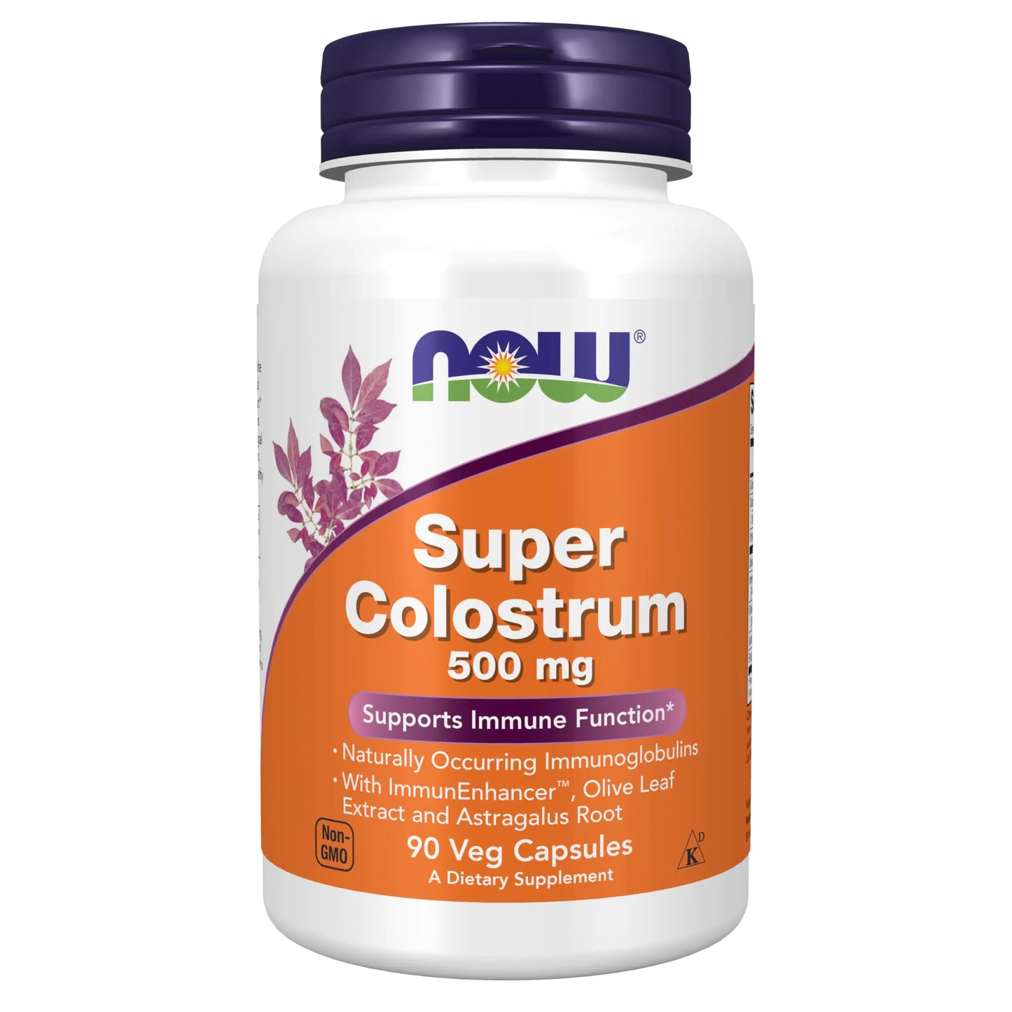 NOW Foods Supplements Super Colostrum 500 mg Naturally occurring Immunoglobulins with ImmunEnhancer™ Olive Leaf Extract and Astragalus Root 90 Veg Capsules