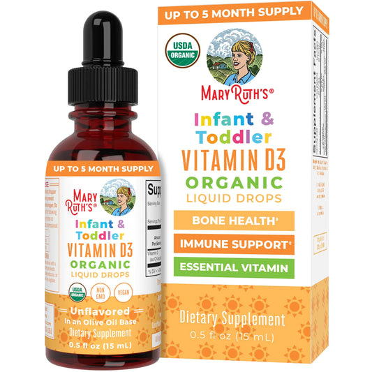 MaryRuth Organics USDA Organic Vitamin D Drops | Vitamin D3 Liquid | Sugar Free | Liquid Vitamin D Drops Immune Support for Infants & Toddlers | VIT D3 | Gluten Free | Non-GMO | 90-150 Servings