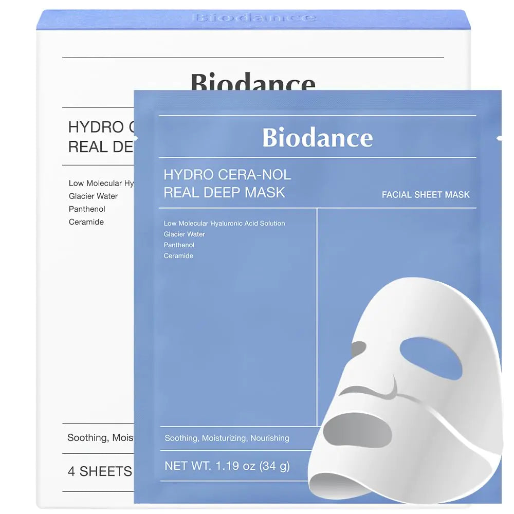 BIODANCE Hydro Cera-nol Real Deep Mask – Overnight Hydrogel Mask for Soothing, Hydration & Nourishing Skin – 34g x 4 Sheets