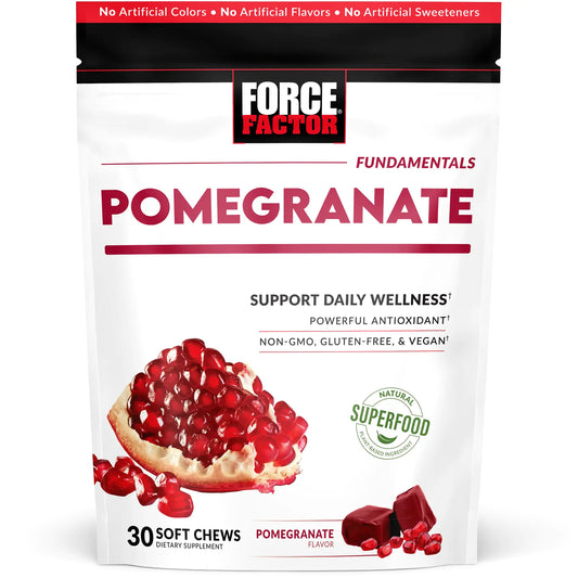 Force Factor Pomegranate Soft Chews for Healthy Aging Heart Health Bone Health & Brain Health Superfood & Antioxidants Supplement Non-GMO Gluten-Free Vegan Pomegranate Flavor 30 Soft Chews