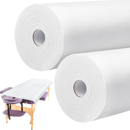 Tudomro 2 Roll Disposable Non Woven Bed Sheets 24 x 71 Inch Massage Table Paper Covers Non Woven Fabric Massage Sheets Waterproof Spa Breathable Bed Cover for Beauty Salon Hotels(White)