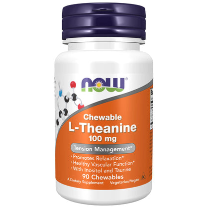 NOW Foods Supplements L-Theanine 100 mg with Inositol and Taurine Tension Management* 90 Chewables