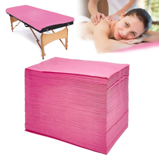 100 Pcs Disposable Massage Table Sheets – 31" x 71" Pink Non-Woven Bed Covers | Breathable, Oil- & Water-Resistant SPA Sheets for Massage, Travel, Tattoo, Hotel & Beauty Salon